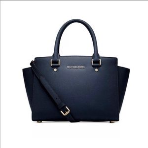 Michael Kors Selma Navy Saffiano Leather Satchel